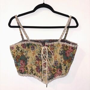 Cider Floral Woven Tie Front Crop Top